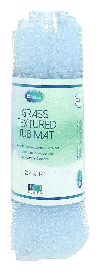 Grass Textured Spa Quality Foot Scrubber Bathroom Tub & Bath Mat Anti-Slip 24.5' x 13.5' (Clear)